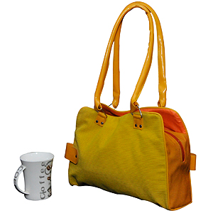 The Flashy Corduroy Dual Colored Hand Bag With Artificial Leather Handles And Accessories by Green Petal Ventures
